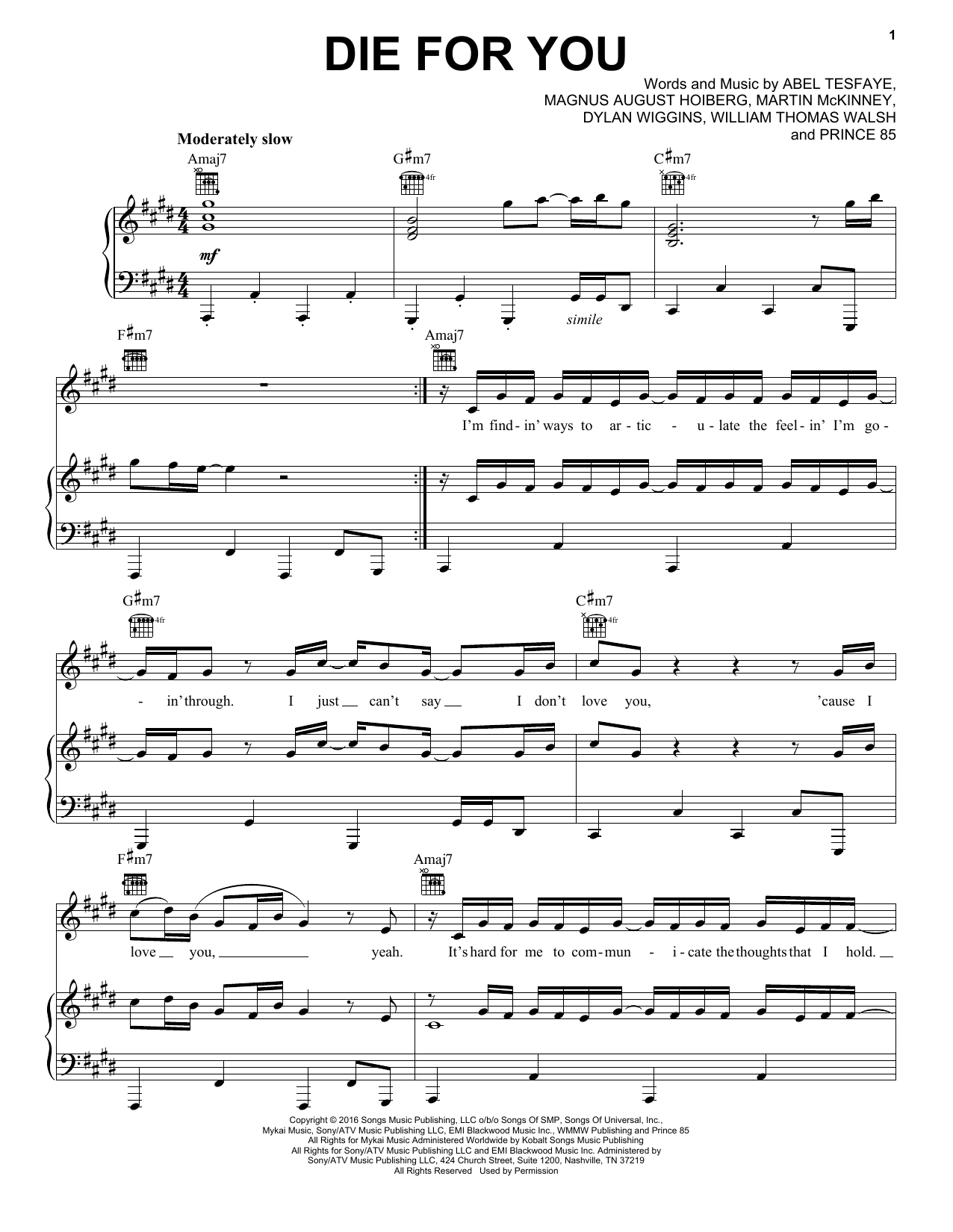 The Weeknd Die for You sheet music